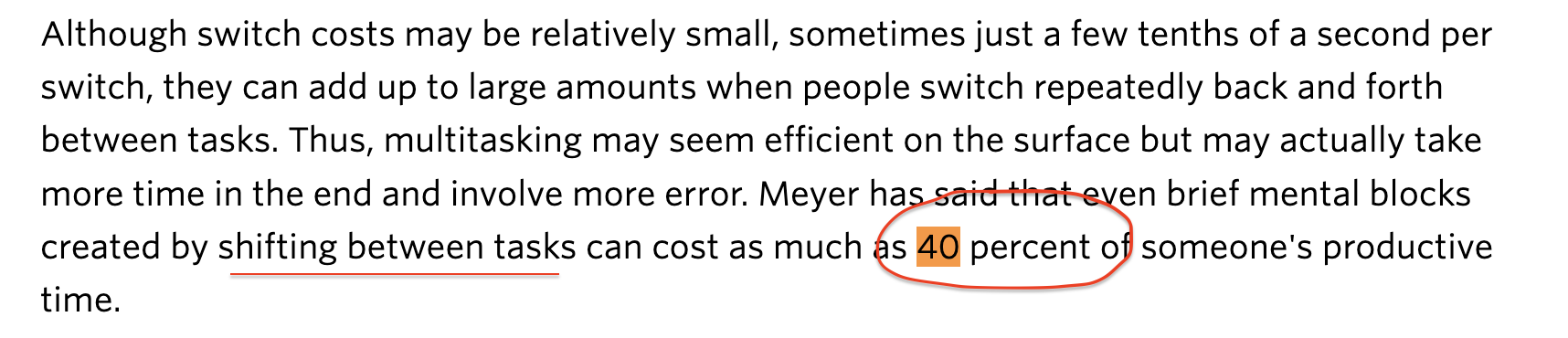 APA research showing 40% productivity loss from context switching